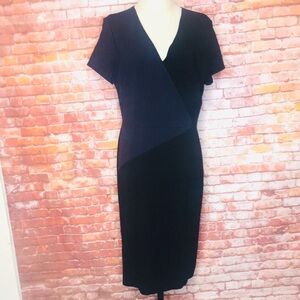Anne Taylor Navy and Black Short Sleeved Color Block Mido Dress